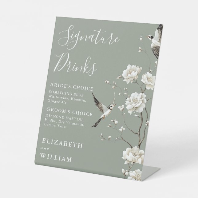 Signe De Table Sage Green Chinoiserie Signature Boissons Mariage (Recto)