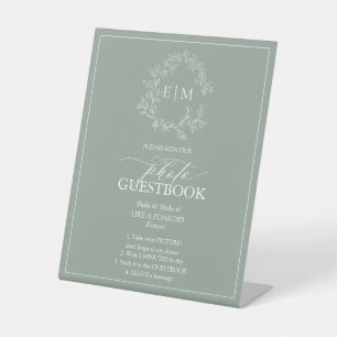 Signe De Table Sage Green Crest Monogramme Photo Livre d'or