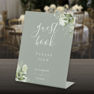 Signe De Table Sage Green Elegant Floral Greenery Livre d'or