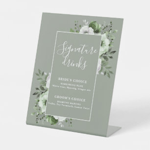 Signe De Table Sage Green Élégant Rustique Signature Florale Bois