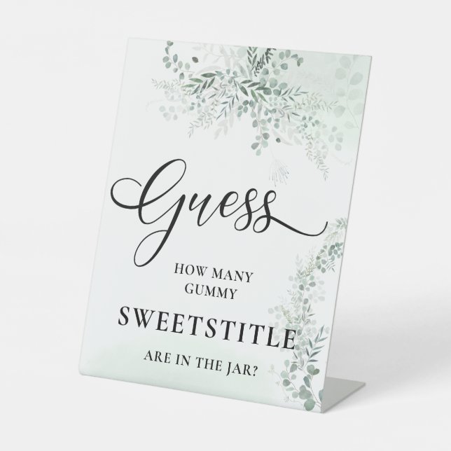 Signe De Table Sage Green Eucalyptus Baby shower Devinez Combien (Recto)