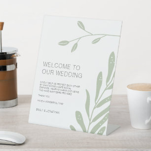Signe De Table Sage Green Foliage Bienvenue à Mariage Sécurité du