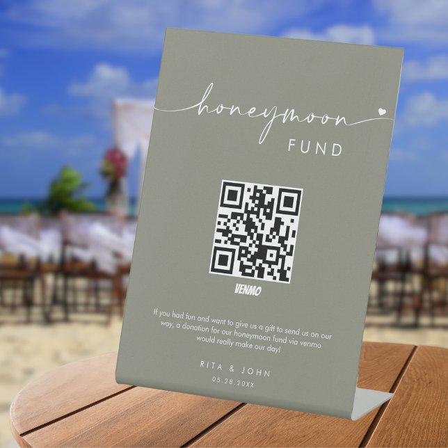 Signe De Table Sage Green Honmoon Fund Cash QR Code Mariage (Créateur téléchargé)
