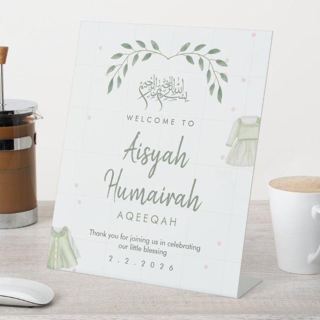 Signe De Table Sage Green Iislamic Aqiqah Welcome Sign  (In SItu)