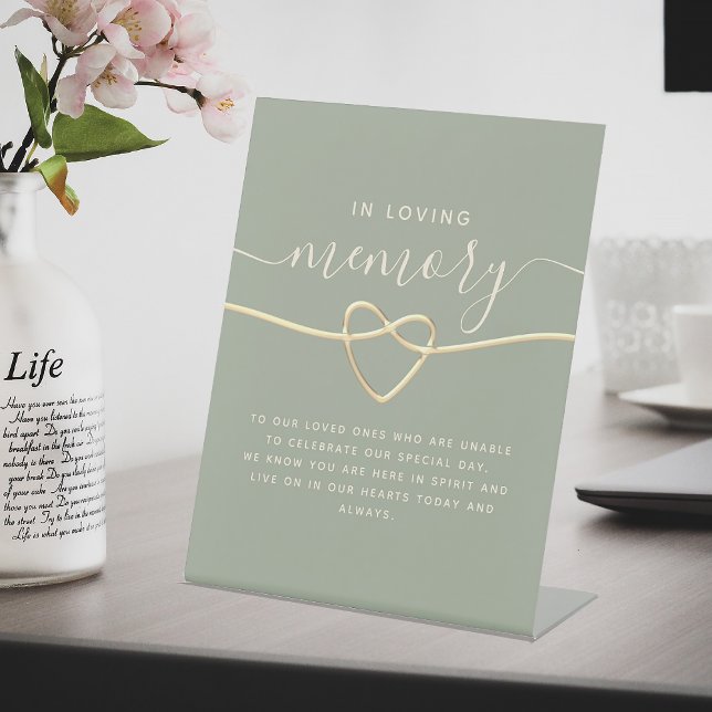 Signe De Table Sage Green Mariage Memorial Signal avec Gold Heart (Créateur téléchargé)