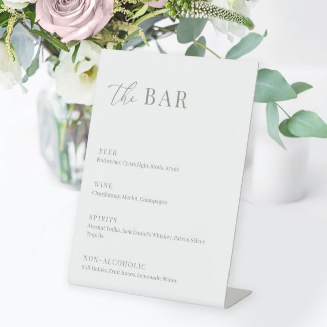 Signe De Table Sage Green Moderne Mariage Élégant Le Bar Menu (Créateur téléchargé)