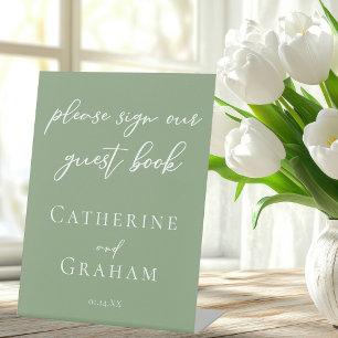 Signe De Table Sage Green White Typographie Mariage Livre d'or