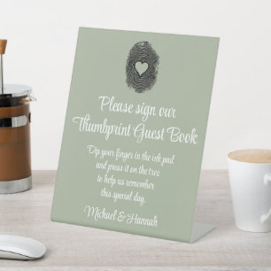 Signe De Table Sage Mariage Thumbprint Livre d'invité Table de ré