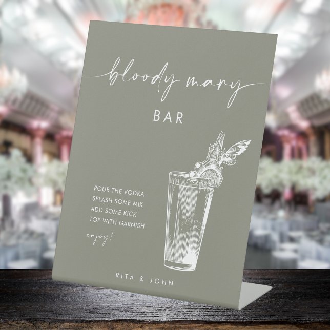 Signe De Table Sage moderne Vert Bloody Mary Bar Mariage Signal (Créateur téléchargé)