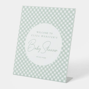 Signe De Table Sage vert en vichy mignon baby shower neutre simpl