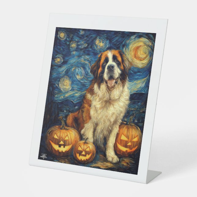 Signe De Table Saint Bernard Cute Dog Halloween Jack O Lantern Pu (Recto)