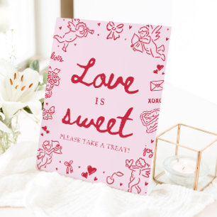 Signe De Table Saint-Valentin Moderne Dessinée à la Main Rose L'A