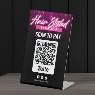 Signe De Table Salon de coiffure moderne rose Zelle Scan pour pay