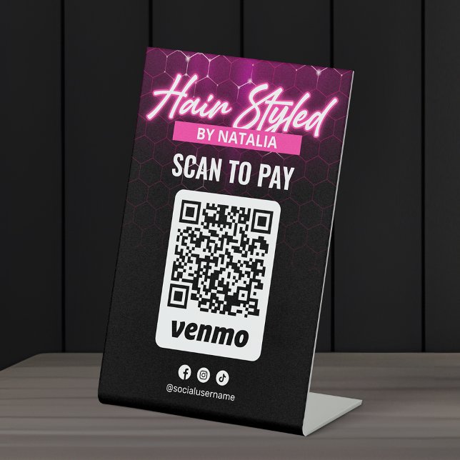 Signe De Table Salon des cheveux rose Venmo Scan QR Code Paiement (Créateur téléchargé)