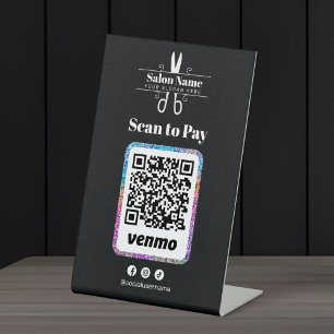 Signe De Table Salon Pailleté Moderne Scan pour Payer Code QR Ven