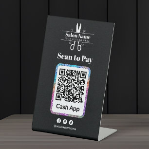 Signe De Table Salon Pailleté Moderne Scannez pour Payer Code Qr