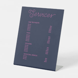 Signe De Table Salon Rose Chaud bleu moderne Liste de prix Menu S