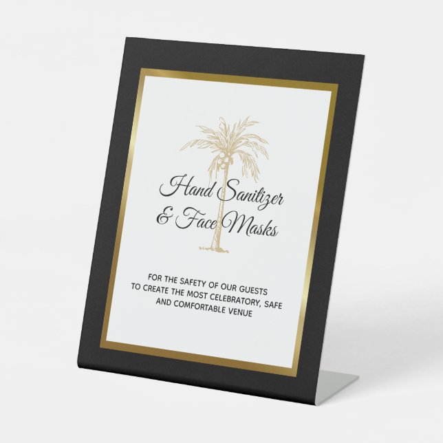 Signe De Table Sanitation Mariage Tropical Black Gold Palm Tree (Recto)