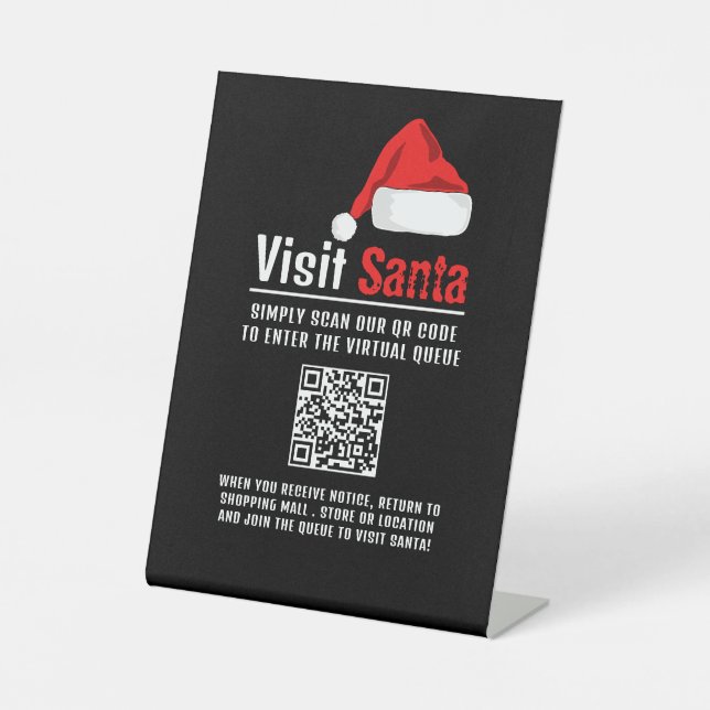 Signe De Table Santa Hat, Visit Père Noël, QR Code Queue (Recto)