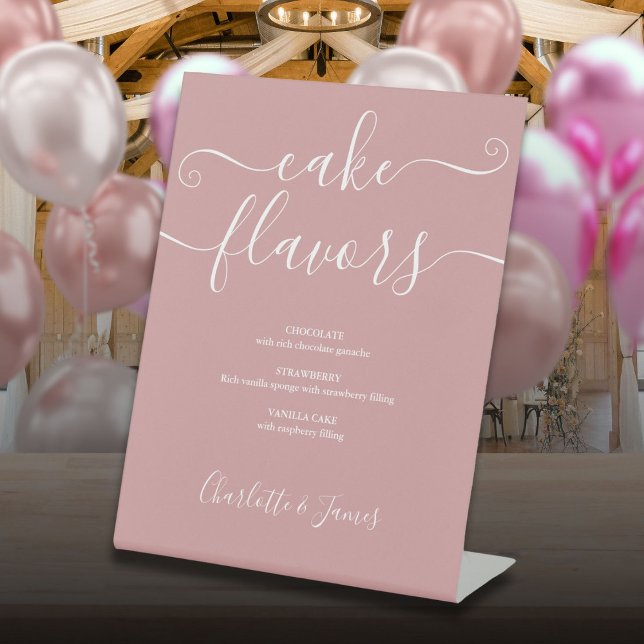 Signe De Table Saveurs de gâteau de signature Rose Poussiéreuse (Dusty Rose Signature Script Cake Flavors Pedestal Sign)
