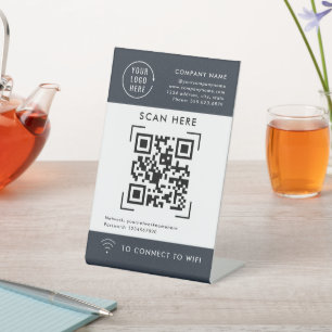 Signe De Table Scan de code QR Wifi Logo d'entreprise sans cont