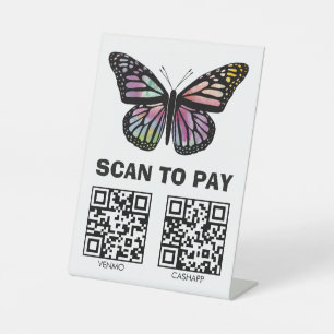 Signe De Table SCAN POUR PAYER CODES QR Papillon Aquarelle Person