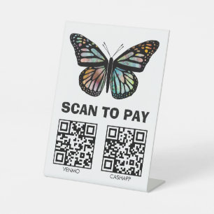 Signe De Table SCAN POUR PAYER CODES QR Papillon Aquarelle Person