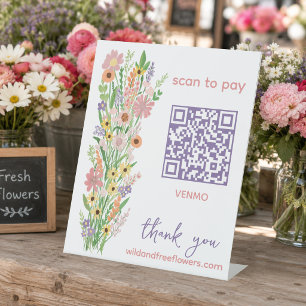Signe De Table SCAN POUR PAYER QR Fleuriste Fleurs peintes à la m