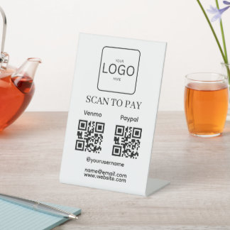 Signe De Table Scan To Pay Business Logo Qr Code Pedestal Sign