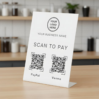 Signe De Table Scan to Pay | Two QR Code Tabletop Business Sign