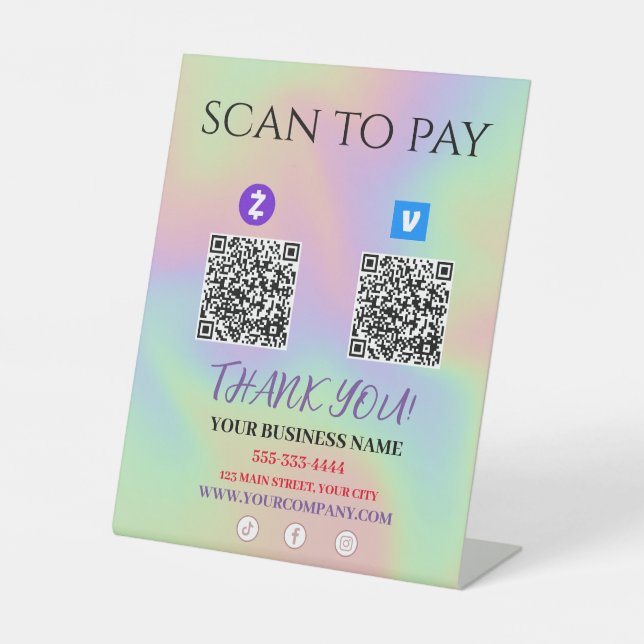 Signe De Table Scan To Pay Zelle Venmo QR code  (Recto)