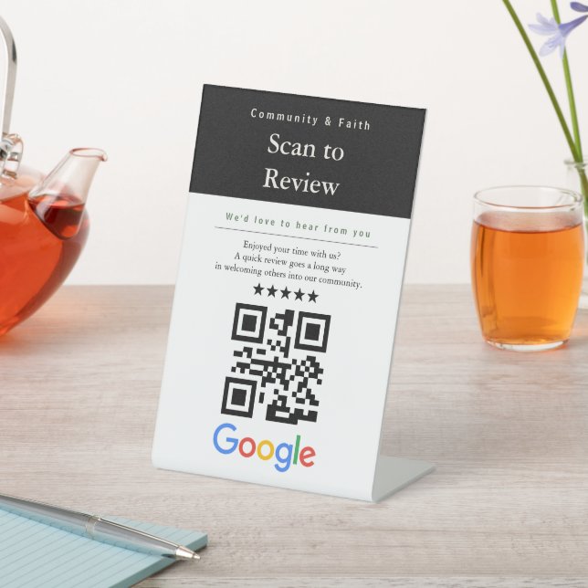 Signe De Table Scanner pour évaluer le code QR de Google Review  (In SItu)