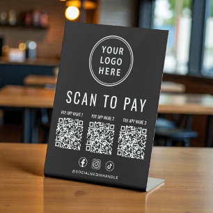 Signe De Table Scanner pour payer 3 codes QR Logo d'entreprise Ré