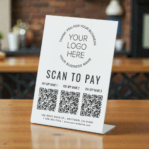 Signe De Table Scanner pour payer 3 Logo d'entreprise de codes QR