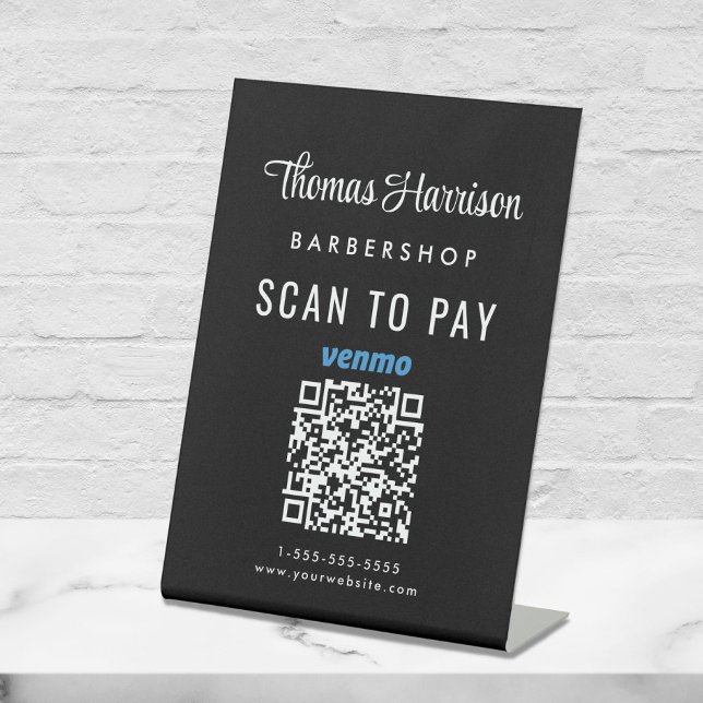 Signe De Table Scanner pour payer le code QR Venmo de l'entrepris (A QR code sign to effortlessly connect your customers to your payment platforms)