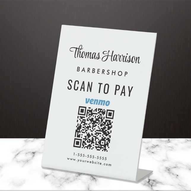 Signe De Table Scanner pour payer le code QR Venmo pour présentoi (A QR code sign to effortlessly connect your customers to your payment platforms)