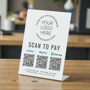 Signe De Table Scanner pour payer les codes QR de Paypal Venmo Ca