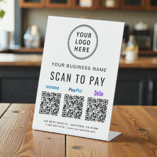 Signe De Table Scanner pour payer les codes QR Logo Paypal Venmo 