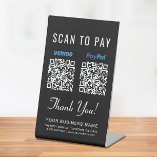 Signe De Table Scanner pour payer les codes QR Venmo Paypal noir