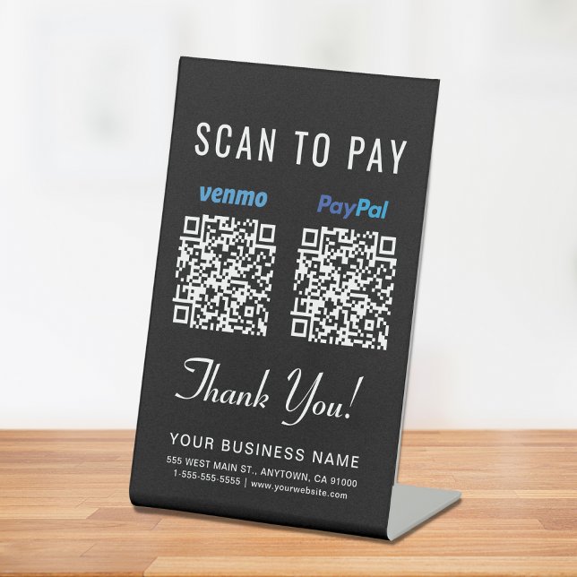 Signe De Table Scanner pour payer les codes QR Venmo Paypal noir (A QR code sign to effortlessly connect your customers to your payment platform)