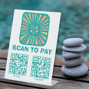 Signe De Table SCANNER POUR PAYER QR Soleil Lumineux Rose Turquoi