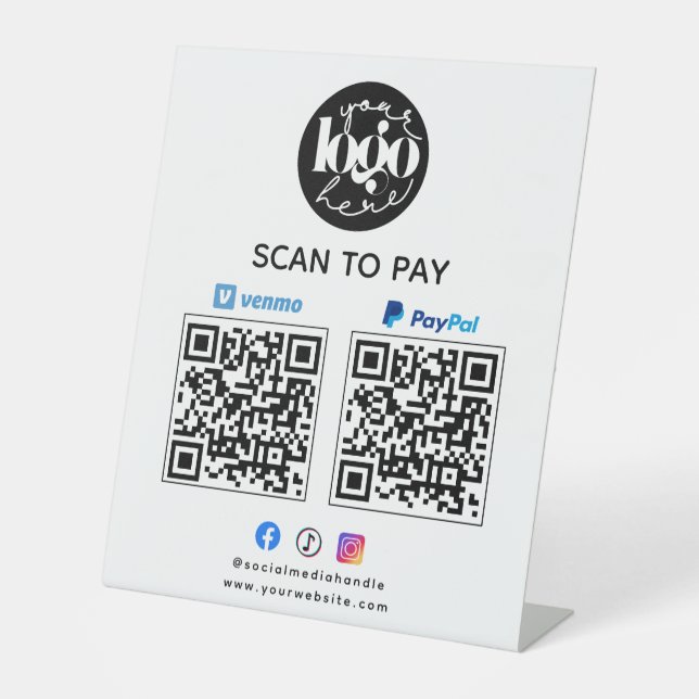 Signe De Table Scanner pour payer Venmo & PayPal Code QR Logo Ent (Recto)