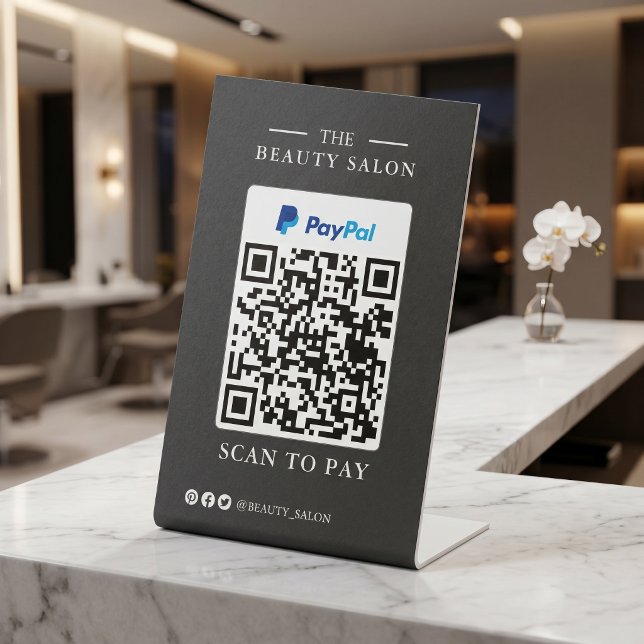 Signe De Table Scannez le code QR unique Charbon foncé pour payer (Dark Charcoal Single QR Code Scan to Pay Table Sign for Salon & Lash Tech · ROULIV)