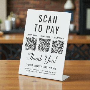 Signe De Table Scannez pour payer 3 Codes QR sur présentoir de ta