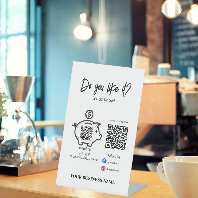 Signe De Table Scannez pour payer Code Qr Suivez-nous Moderne Noi (Scan To Pay Qr Code Follow us Modern Black & White Pedestal Sign)