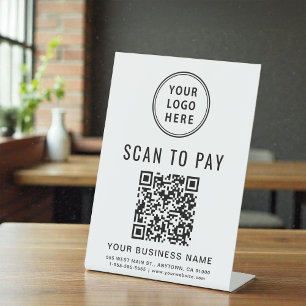 Signe De Table Scannez pour payer le code QR et logo de l'entrepr