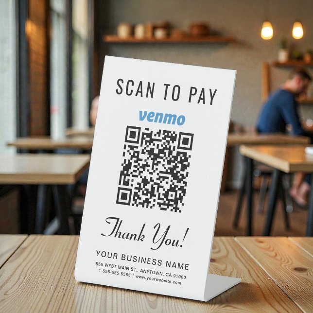 Signe De Table Scannez pour payer le code QR Venmo (Scan to Pay Venmo QR Code Pedestal Sign)