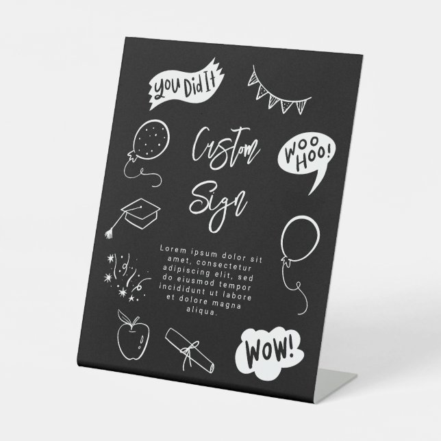 Signe De Table Scribble Quirky Graduation Party Black Custom Sign (Recto)
