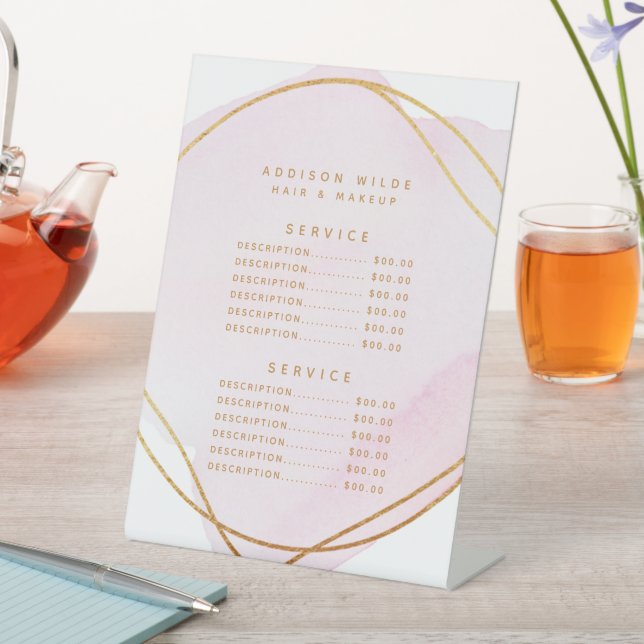Signe De Table Script Blush Pink Aquarelle Or Prix du service (In SItu)