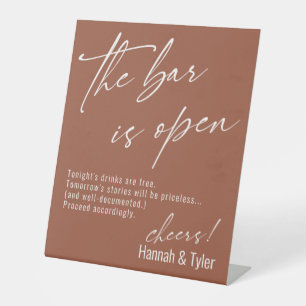 Signe De Table Script contemporain Terracotta Le bar est ouvert